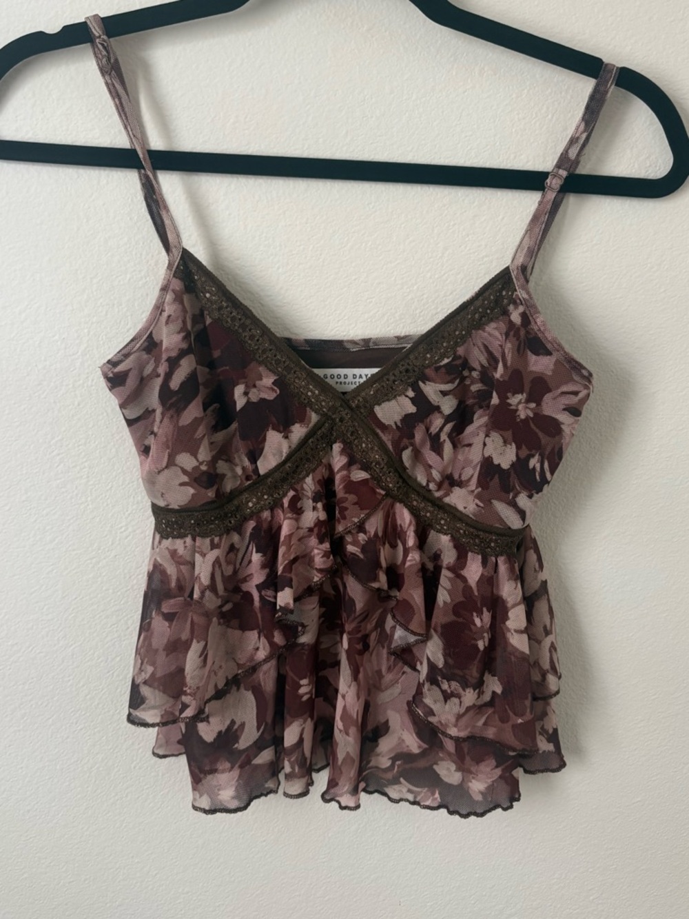 Y2K Fairycore Layered Ruffle Camisole in Brown